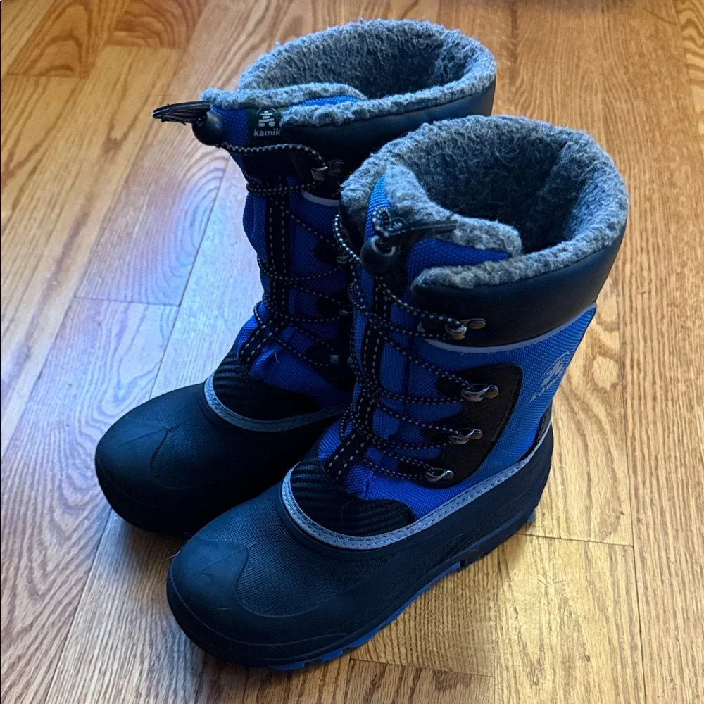 Kamik Black and Blue Kids Snow Boots - Picture 1 of 7